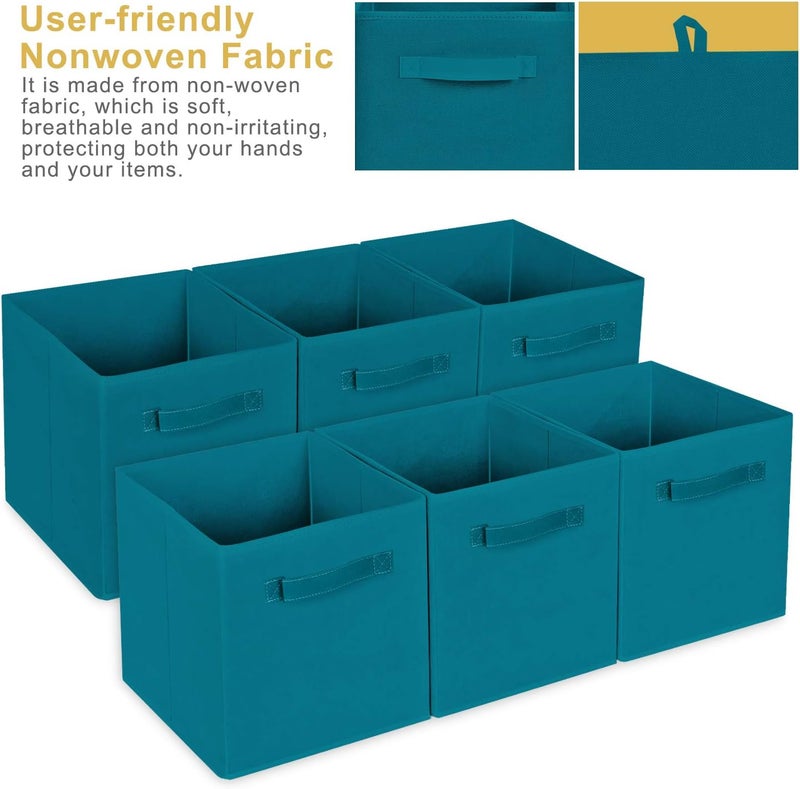 MaidMAX Cloth Storage Bins Set of 6 Foldable Collapsible Fabric Cubes Organizers Basket with Dual Handles Teal - Image 5