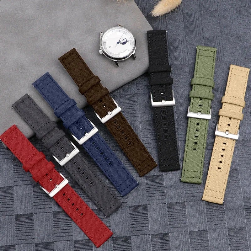 Bluejw Hotsale Cotton Sailcloth Quick Release Watch Band – 18mm 20mm 22mm Nylon Fabric Dive Canvas Replacement Strap with Stitching and Multiple Holes for Easy Fit - Image 2
