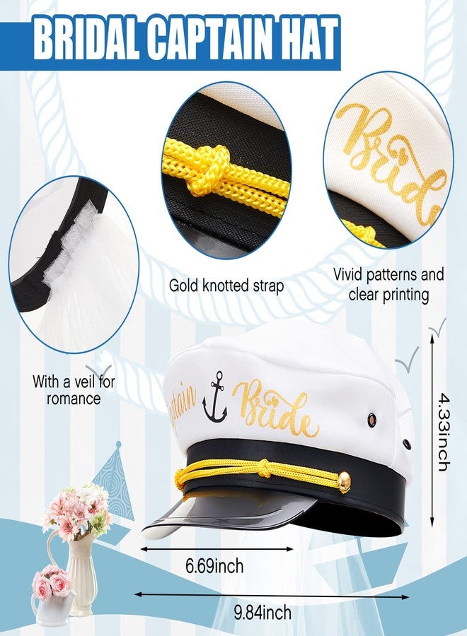 Jecery 6 Pack Bride Captain Hat with Veil Bachelorette Party Decorations Bride Crew White Sailor Hat for Last Toast on The Coast Nautical Bridal Shower Party Supplies - Image 2