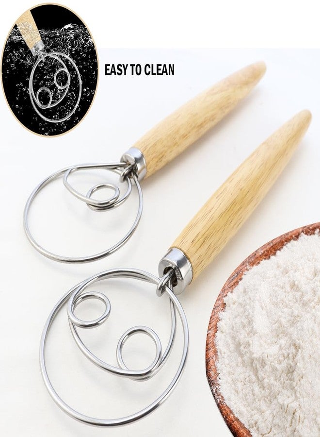 Hengke 2 Pcs Rustproof Stainless Steel Ring Danish Dough Whisk, Wooden Bread Whisk, 13 inches Dutch Whisk for Cooking, Blending Whisking Stirring Sourdough Cake Pizza Pastry Biscuits Bread - Image 5