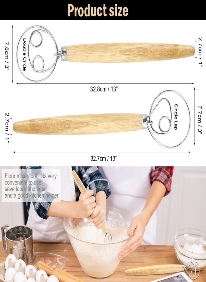 Hengke 2 Pcs Rustproof Stainless Steel Ring Danish Dough Whisk, Wooden Bread Whisk, 13 inches Dutch Whisk for Cooking, Blending Whisking Stirring Sourdough Cake Pizza Pastry Biscuits Bread - Image 3