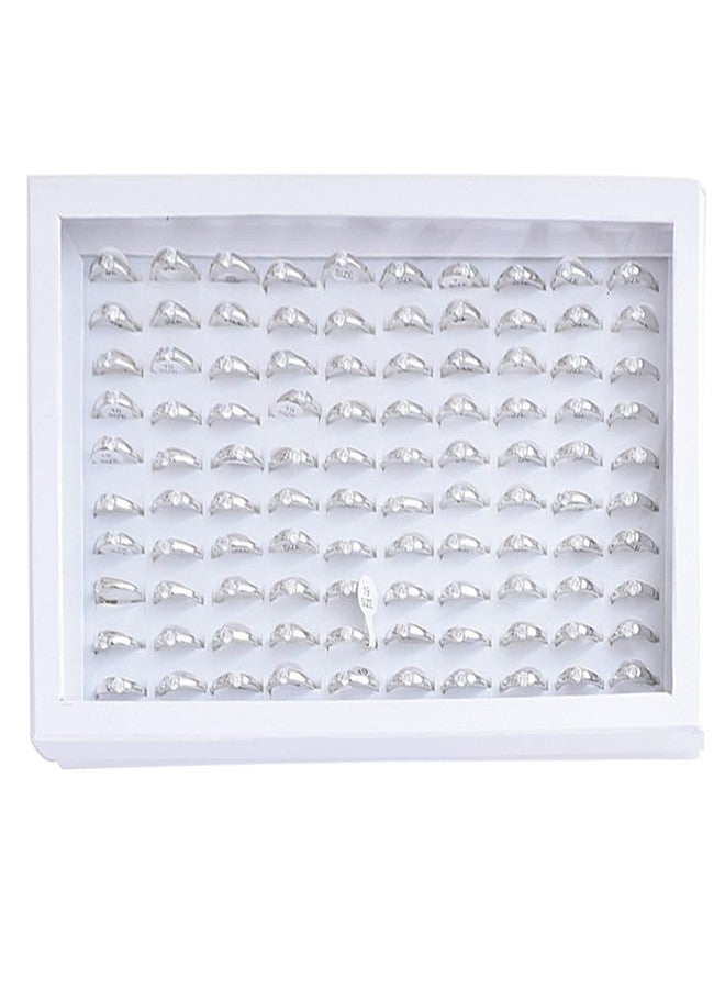 ZLY Jewelry Rings Display Tray Velvet 100 Slot Case Box Jewelry Storage Box (White) - Image 1