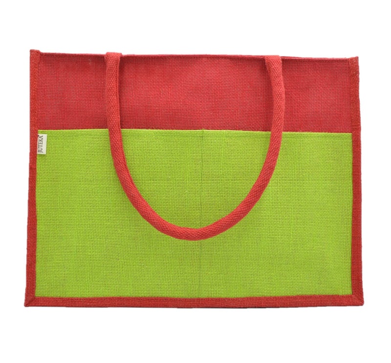 JUTEKA Multicolor spacious Jute Bag with Zipper Closure, Full Size Front Pocket and Large Handles… - Image 2