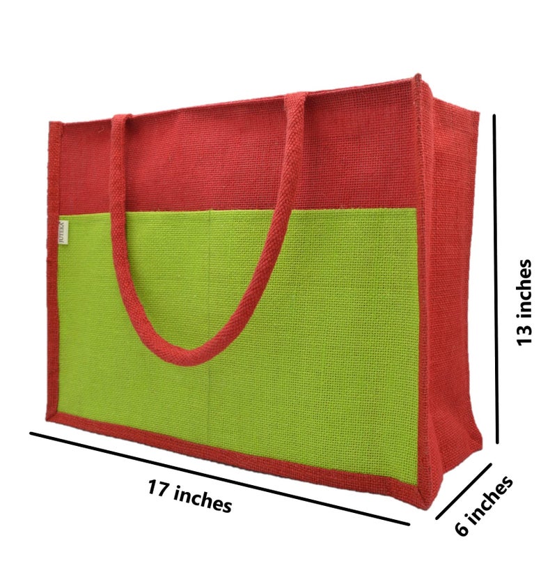 JUTEKA Multicolor spacious Jute Bag with Zipper Closure, Full Size Front Pocket and Large Handles… - Image 5