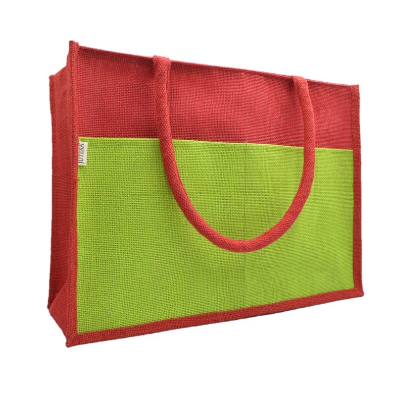 JUTEKA Multicolor spacious Jute Bag with Zipper Closure, Full Size Front Pocket and Large Handles… - Image 1