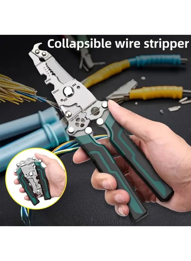 Black 18 in 1 Electricians Multitool Foldable Wire Stripper Hook Cutter Screwdriver Wrench - Image 3