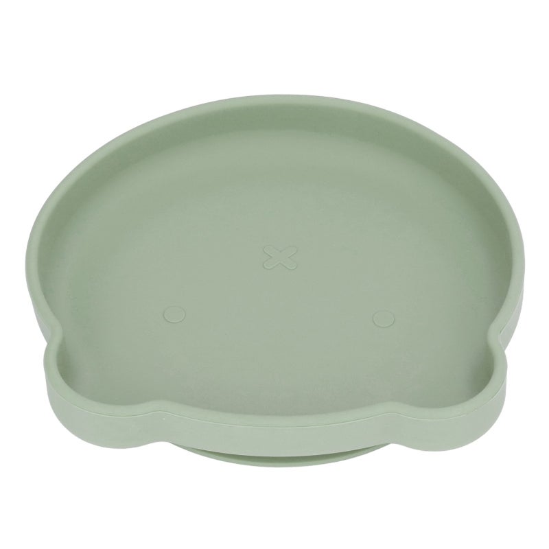 Baby Suction Plate Dark Green Cute Bear Shape - Strong Table Suction Silicone Plate for Babies Over 6 Months, Self Feeding Practice - Image 2