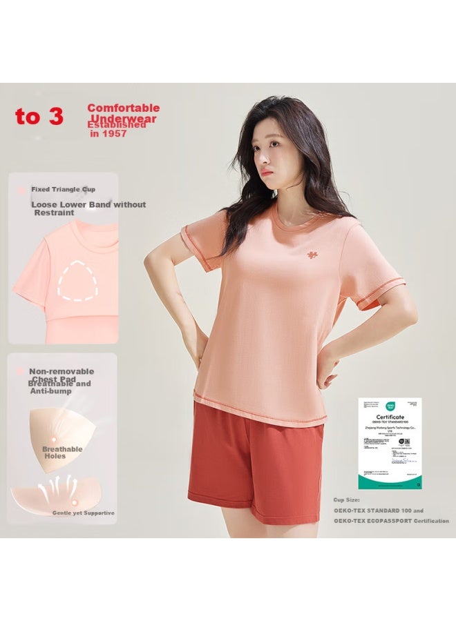 Hodo Women's Pajamas, 7a Antibacterial Cooling, 100% Xinjiang Cotton, Mugwort Mosquito Repellent Short Sleeve With Chest Pads, Loungewear
