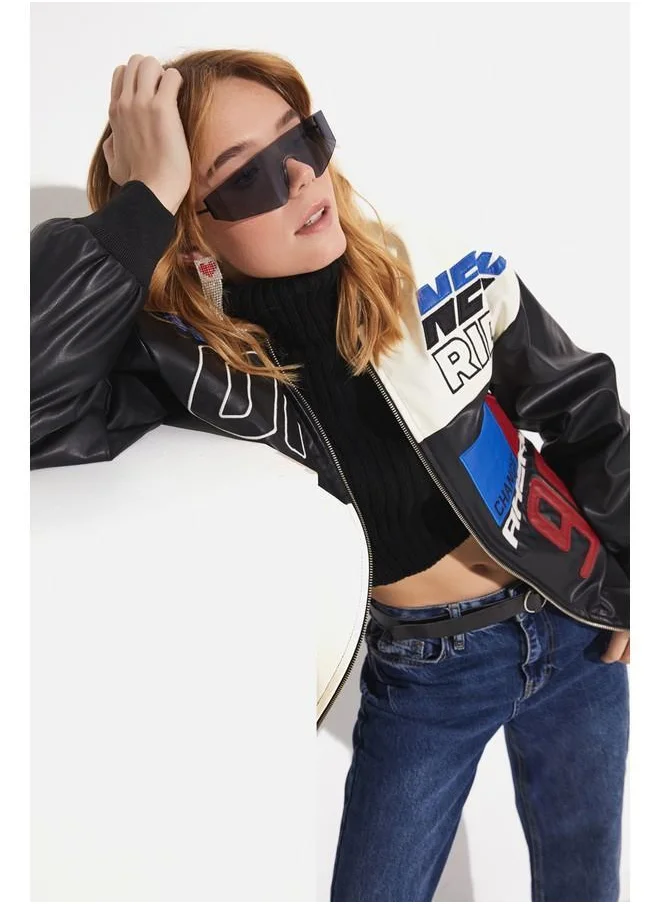 جون June Women Pu Leather Unisex Jacket Black
