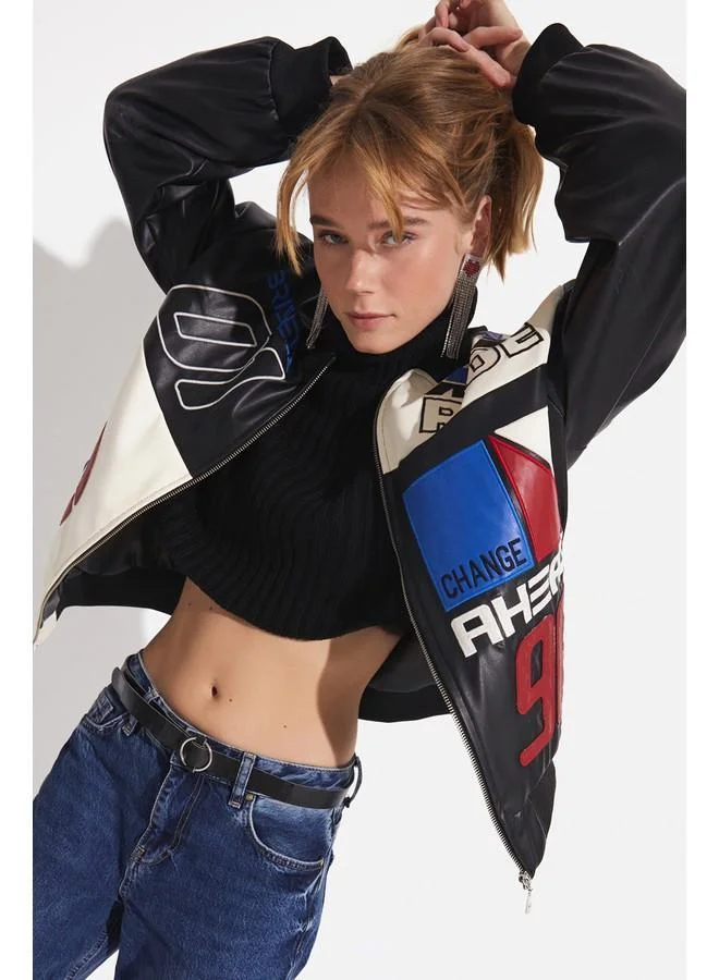 جون June Women Pu Leather Unisex Jacket Black