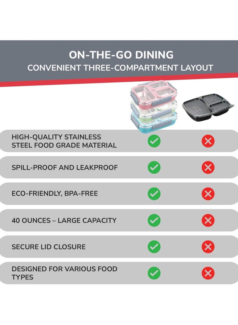 تابيت صندوق غداء من الفولاذ المقاوم للصدأ مع مقصورات مقسمة، صندوق وجبات خفيفة مانع للتسرب والانسكاب مع أدوات مائدة، خالي من مادة BPA، آمن للاستخدام في غسالة الأطباق (وردي، 1.2 لتر) - Image 5