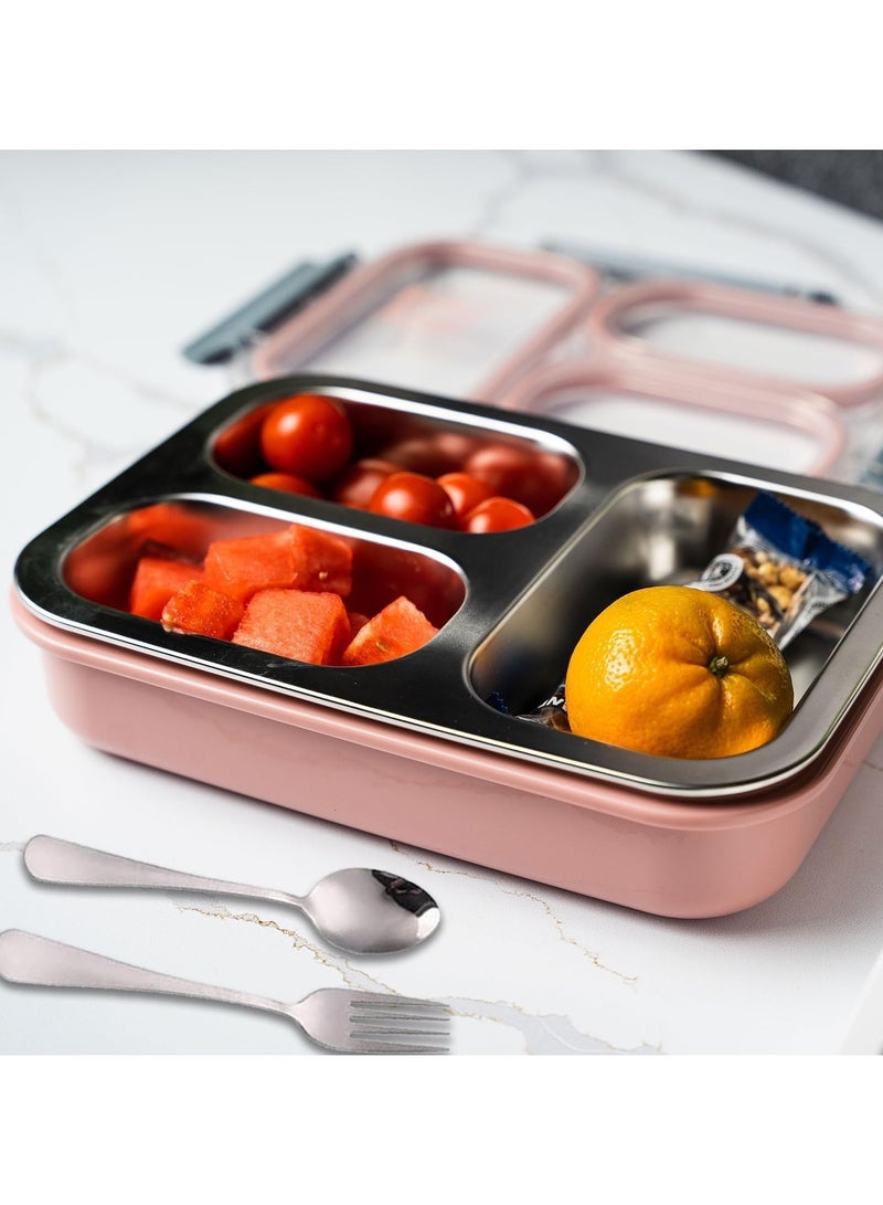 تابيت صندوق غداء من الفولاذ المقاوم للصدأ مع مقصورات مقسمة، صندوق وجبات خفيفة مانع للتسرب والانسكاب مع أدوات مائدة، خالي من مادة BPA، آمن للاستخدام في غسالة الأطباق (وردي، 1.2 لتر) - Image 4