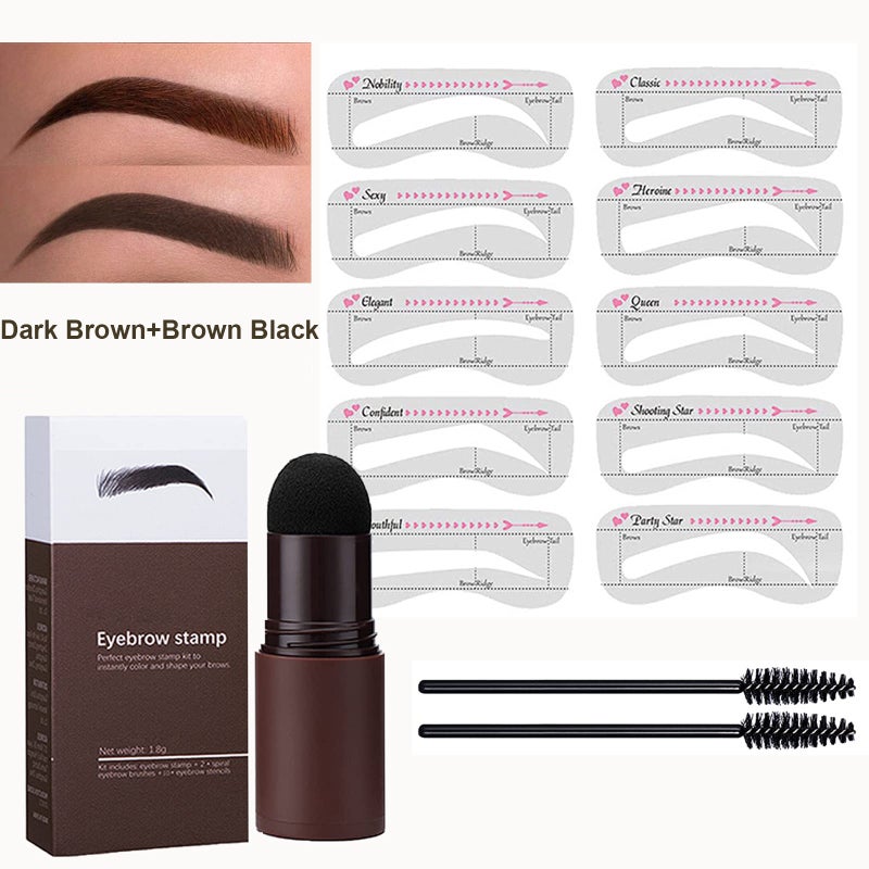 Eyebrow Stamp Stencil Set of 2 Dark Brown + Brown Black One Step Eyebrow Stamp Shaping Set Printed on Eyebrows Waterproof Eyebrow Styler Long Lasting Eyebrow Stamp 10 Reusable Stencils - Image 1