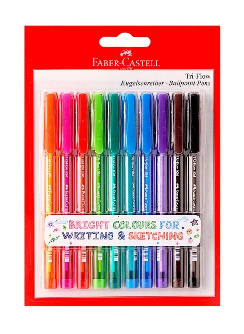 FABER-CASTELL أقلام حبر جاف ثلاثية التدفق مكونة من 10 قطع بألوان متنوعة للكتابة والرسم - Image 1