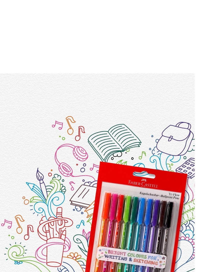FABER-CASTELL أقلام حبر جاف ثلاثية التدفق مكونة من 10 قطع بألوان متنوعة للكتابة والرسم - Image 2