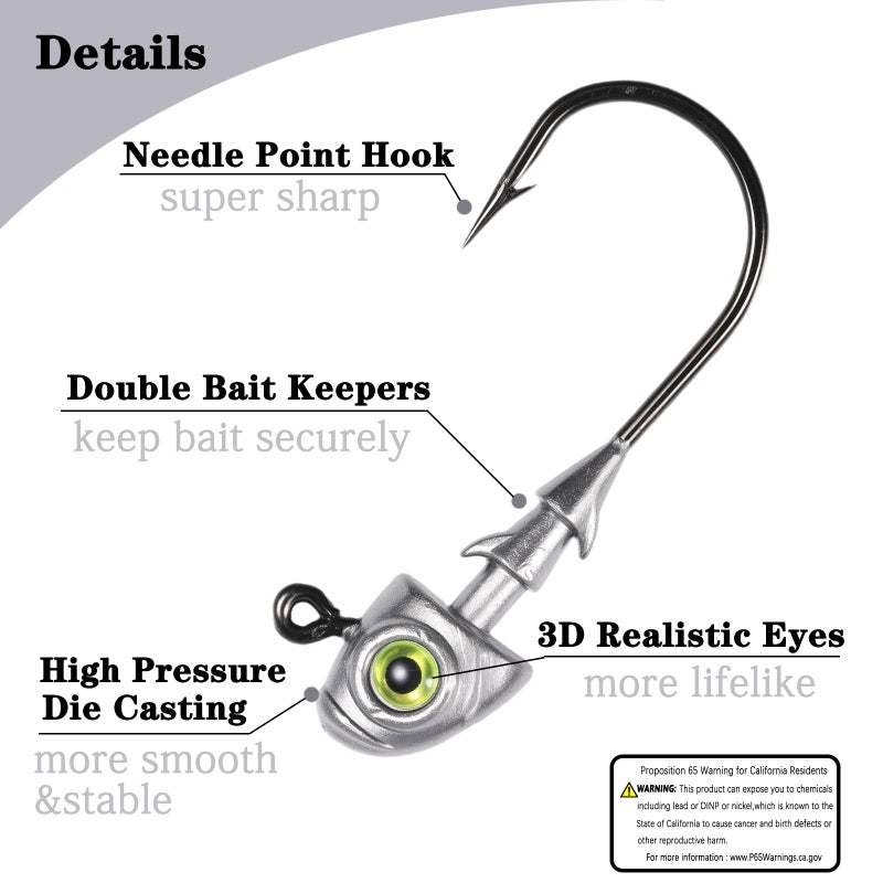 FISHCORNER Swimbait Jig Heads Fishing Jigs Swim Bait Jighead with Two Bait Keepers and 3D Eyes 1/4oz Jigheads Freshwater Saltwater Fishing - Image 3