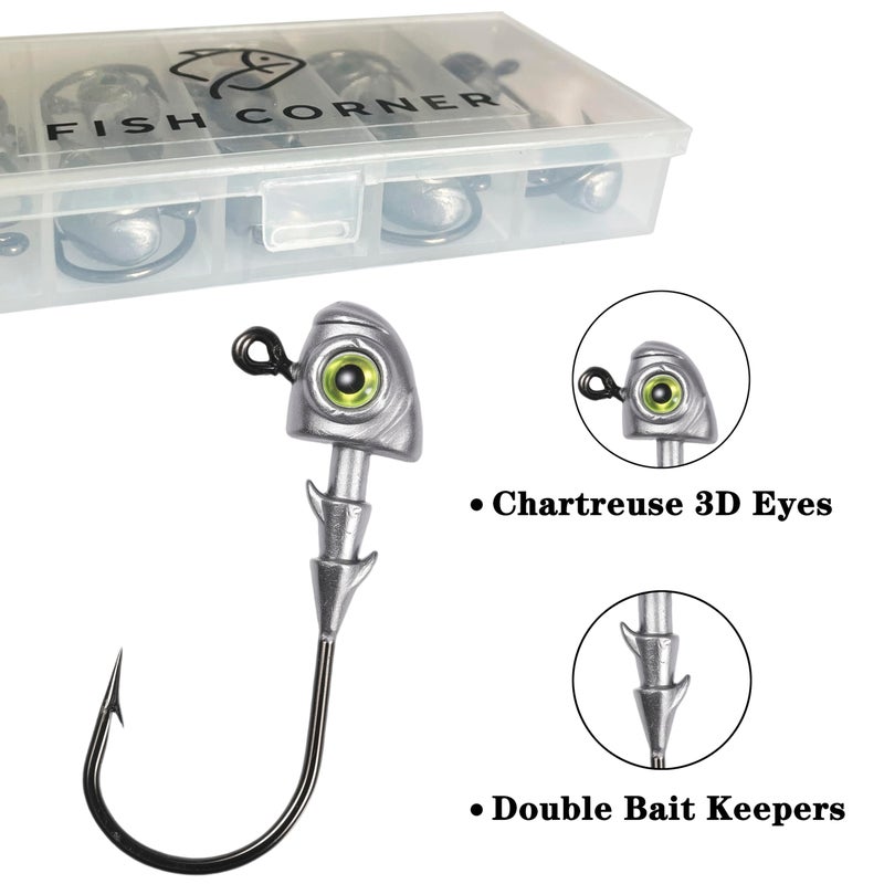 FISHCORNER Swimbait Jig Heads Fishing Jigs Swim Bait Jighead with Two Bait Keepers and 3D Eyes 1/4oz Jigheads Freshwater Saltwater Fishing - Image 4