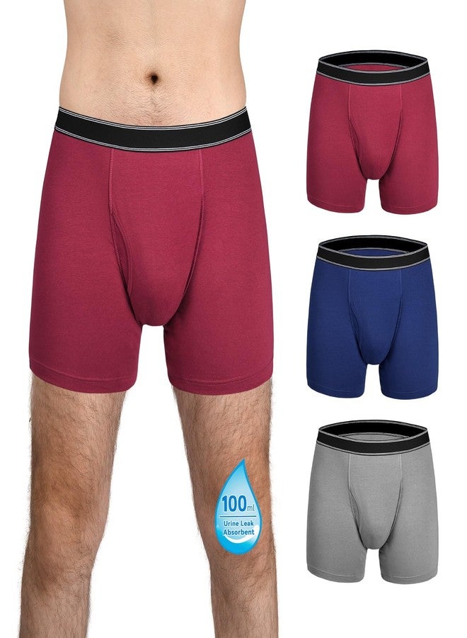 TIICHOO Mens Incontinence Underwear Washable Cotton Reusable Leakproof Boxer Briefs 3 Pack(X-Large, Gray/Navy Blue/Burgundy - Image 1