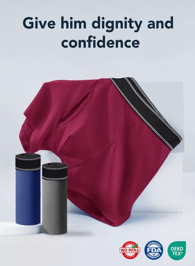TIICHOO Mens Incontinence Underwear Washable Cotton Reusable Leakproof Boxer Briefs 3 Pack(X-Large, Gray/Navy Blue/Burgundy - Image 5