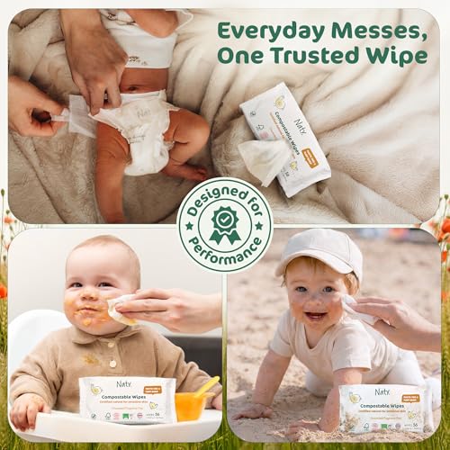 Naty Baby Wipes | 98% Water, Hypoallergenic & Natural for Sensitive Skin | Unscented, Plant-Based, Fragrance-Free | Plastic-Free & Compostable | Newborn & Toddler Diaper Wipes | 168 Count (3 Packs) - Image 4