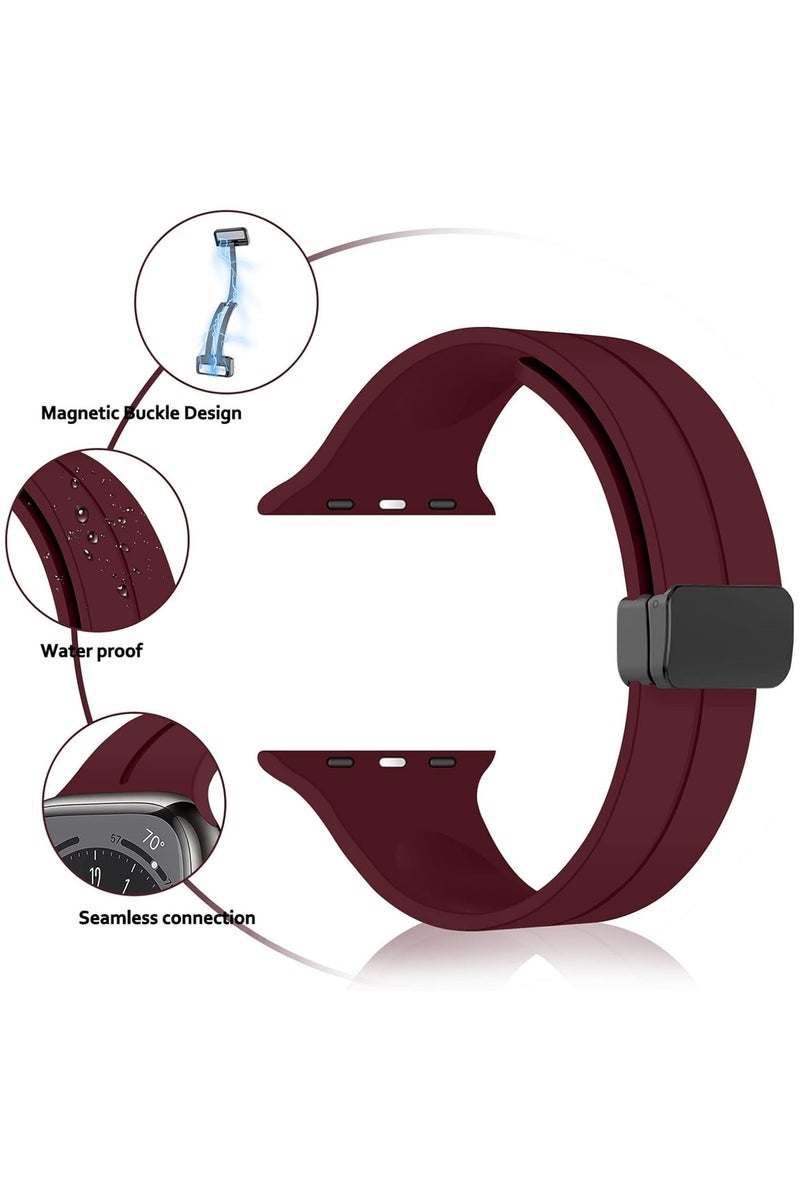 TWEGGON Silicone Band/Strap for Apple Watch All Series Compatible with 46mm/45mm/44mm/49mm Wine Red - Image 3