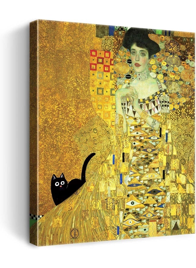 Home Trove Black Cat Aesthetic Posters Famous Print Portrait Of Adele Bloch-Bauer I 1907 By Gustav Klimt Golden Canvas Wall Art For Living Room, Bedroom, Office 11" X 14" - Image 1