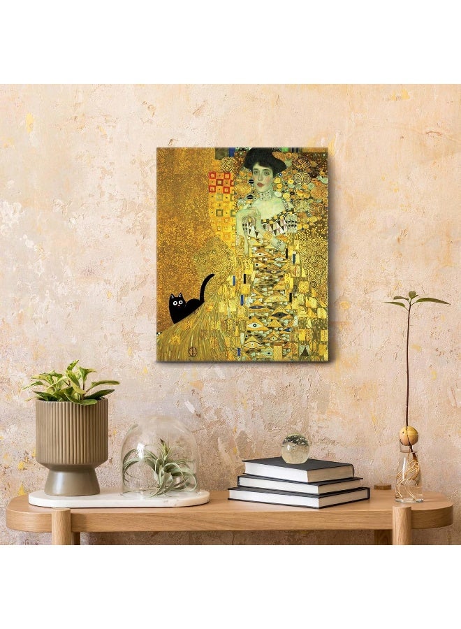 Home Trove Black Cat Aesthetic Posters Famous Print Portrait Of Adele Bloch-Bauer I 1907 By Gustav Klimt Golden Canvas Wall Art For Living Room, Bedroom, Office 11" X 14" - Image 3