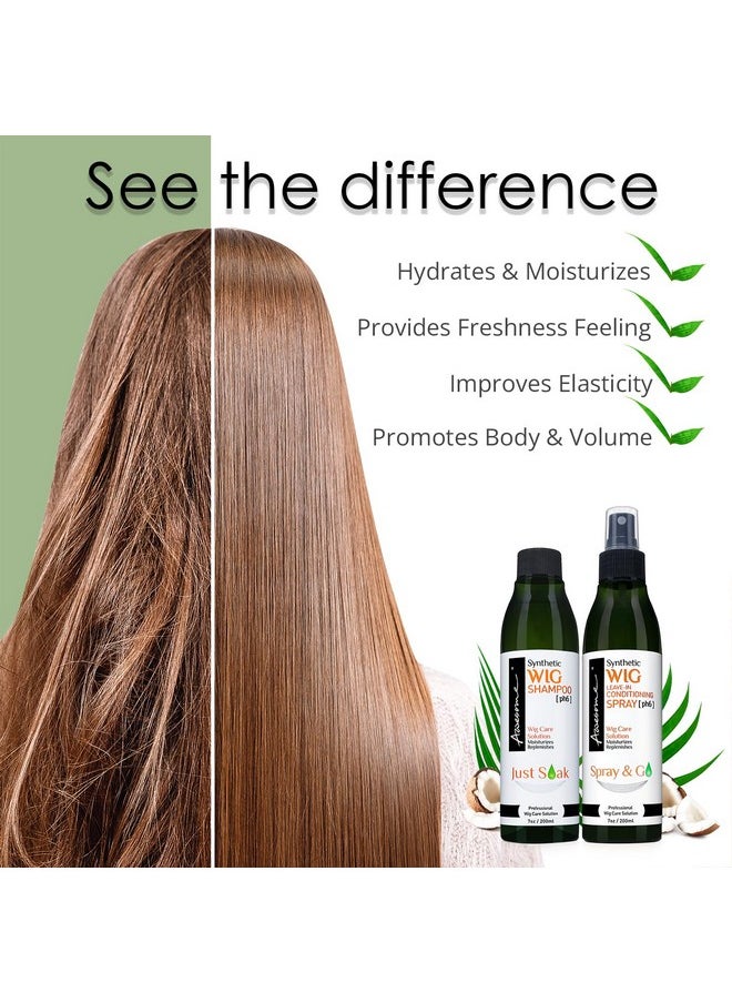 Synthetic Wig Shampoo & Leave In Conditioner Spray Ph6 Replenishes & Easy Combing Contains Coconut Oil (Premium Set Of 3)
