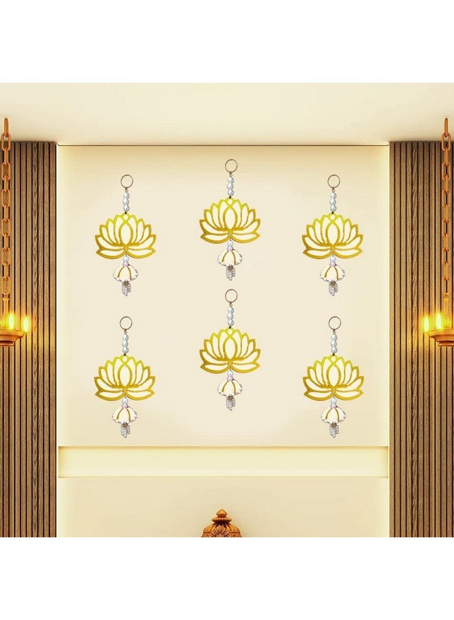 GIFT JAIPUR Lotus Cream Jhumka Wall Decor Hanging Set of 6 - Diwali Showpiece Gift Home Temple Pooja Festival Wedding Marriage Stage Decoration - Image 1