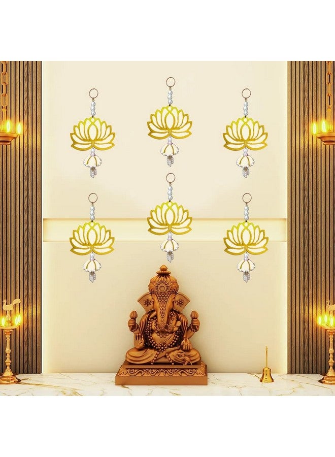 GIFT JAIPUR Lotus Cream Jhumka Wall Decor Hanging Set of 6 - Diwali Showpiece Gift Home Temple Pooja Festival Wedding Marriage Stage Decoration - Image 2