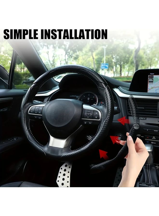 Three Piece Black Carbon Fiber Anti Slip Steering Wheel Cover Set Universal Size - Image 5