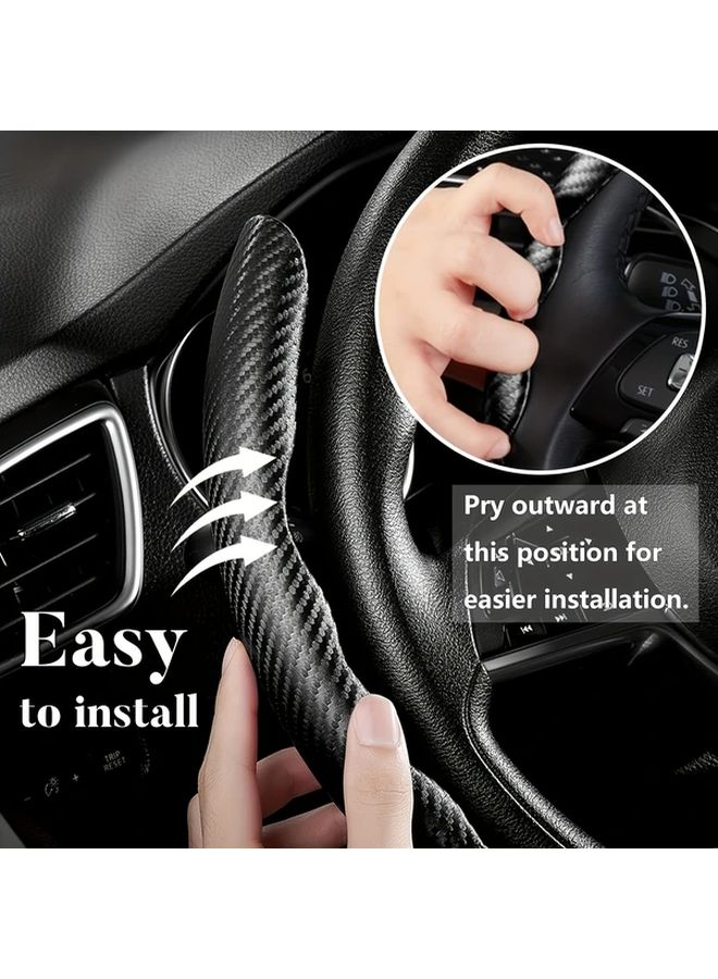 Three Piece Black Carbon Fiber Anti Slip Steering Wheel Cover Set Universal Size - Image 4
