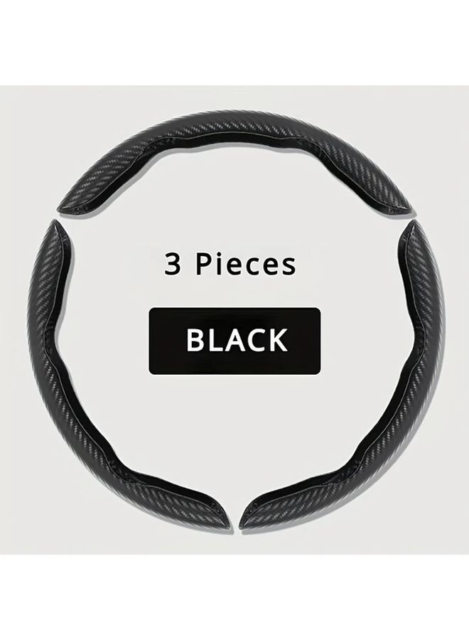 Three Piece Black Carbon Fiber Anti Slip Steering Wheel Cover Set Universal Size - Image 1