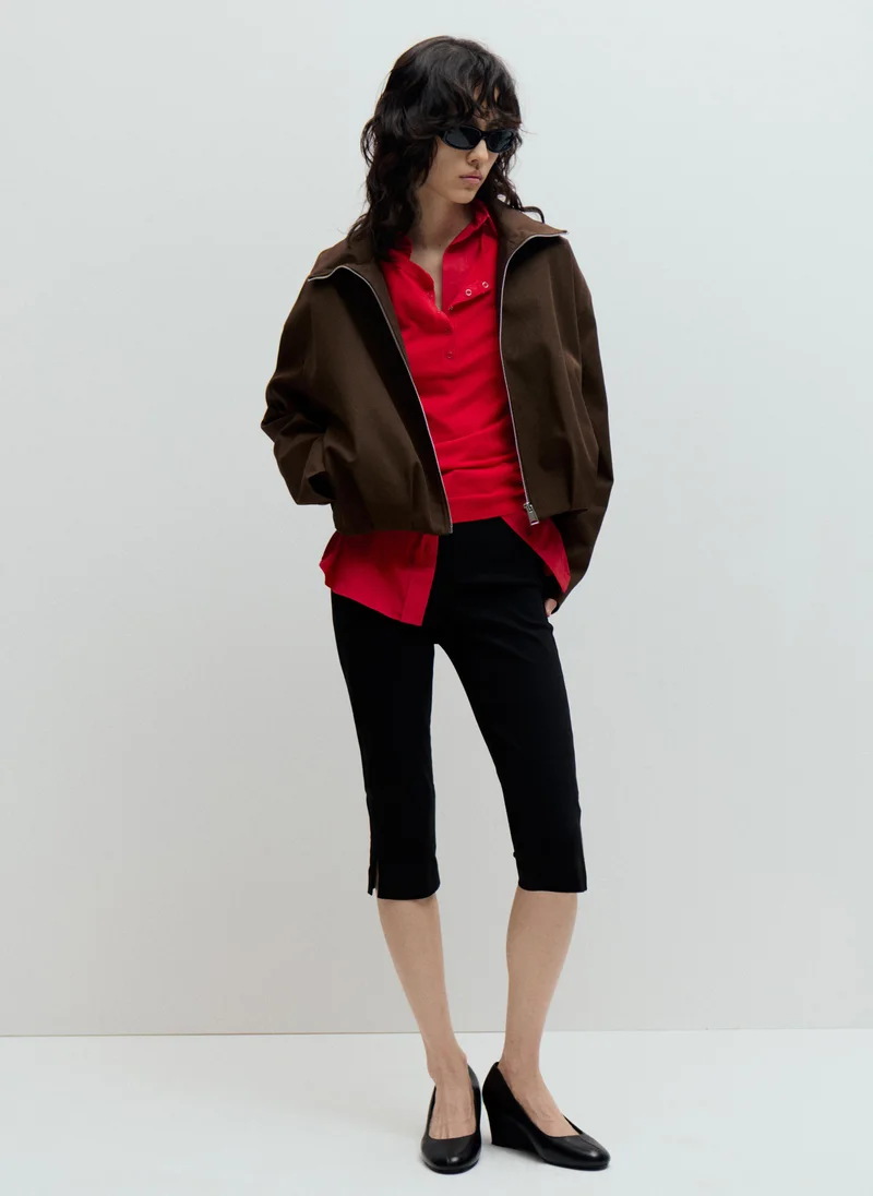 Mango 32-CHOCOLATE Oversized Funnel-Neck Jacket for Women | Best Price UAE