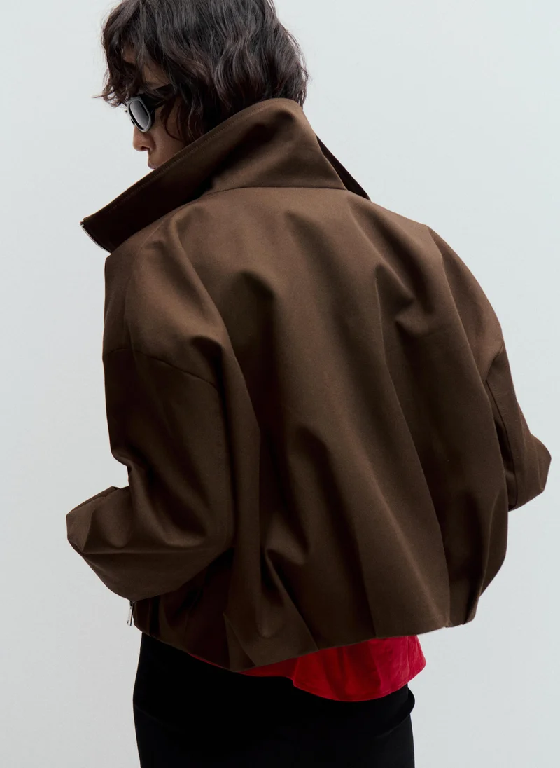 Mango 32-CHOCOLATE Oversized Funnel-Neck Jacket for Women | Best Price UAE