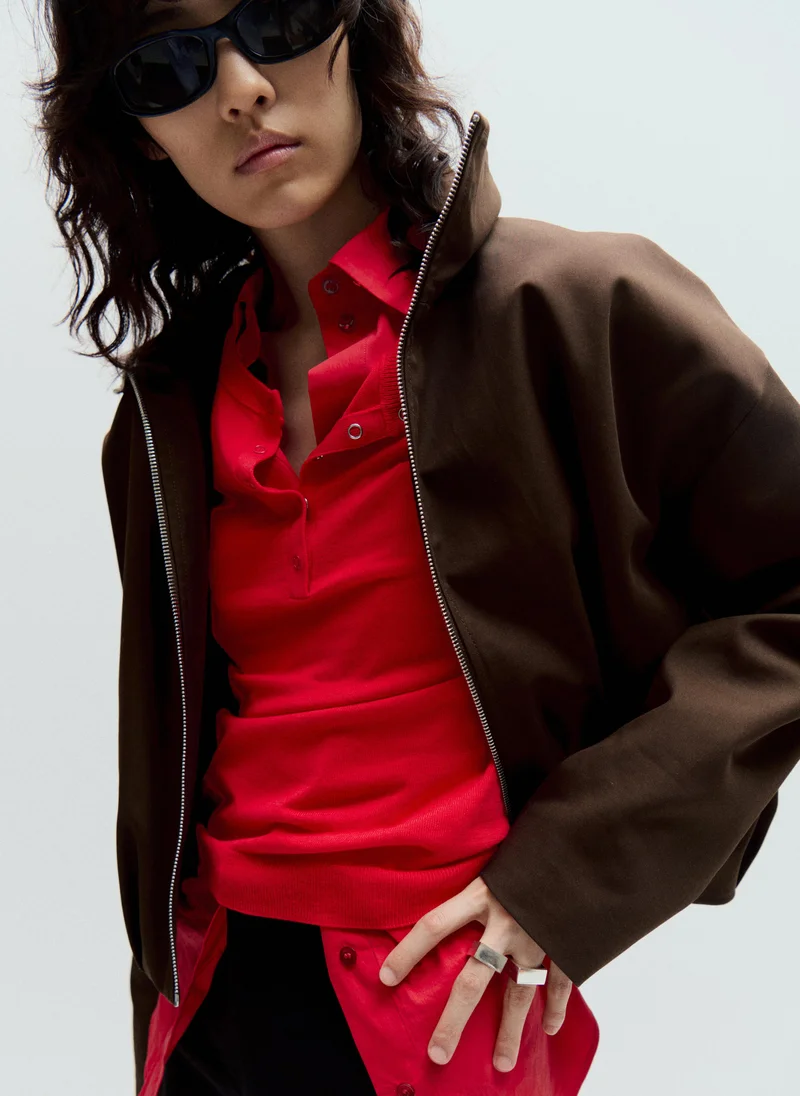 Mango 32-CHOCOLATE Oversized Funnel-Neck Jacket for Women | Best Price UAE
