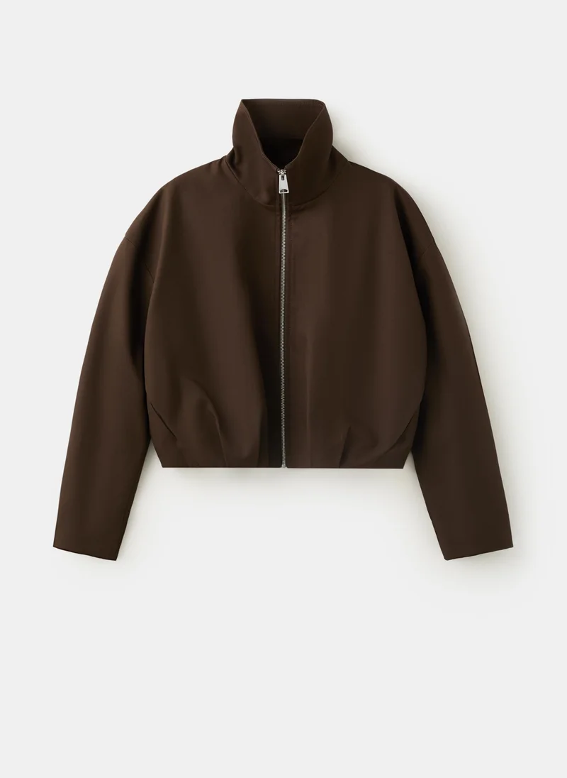 Mango 32-CHOCOLATE Oversized Funnel-Neck Jacket for Women | Best Price UAE