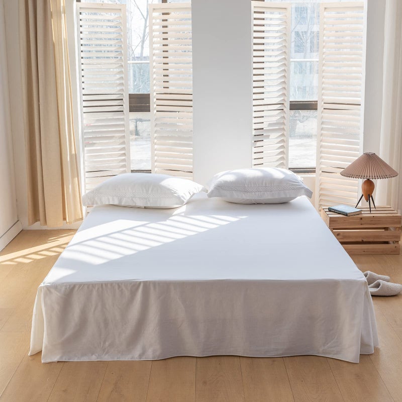 BISELINA French Linen Bed Skirt with Pleated Corner 14Inch Tailored Drop Natural Flax Cotton Blend Basic Dust Ruffle Soft Cozy Farmhouse Bedding 14 King Basic White
