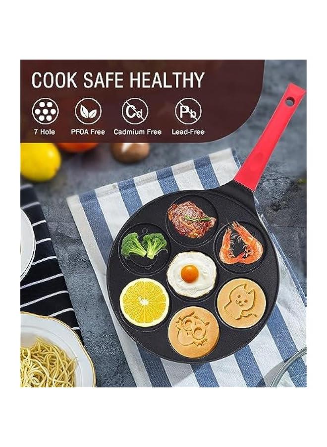 بيوينتي صانعة بان كيك صغيرة للاطفال، مقلاة وافل غير لاصقة للافطار، بيض صغيرة، فطائر 7 فتحات، نمط حيوانات كرتونية، خالية من حمض بيرفلورو الاوكتانويك متوافقة مع البيض المقلي 10.5 انش، لجميع، مي ون، الألومنيوم - Image 2