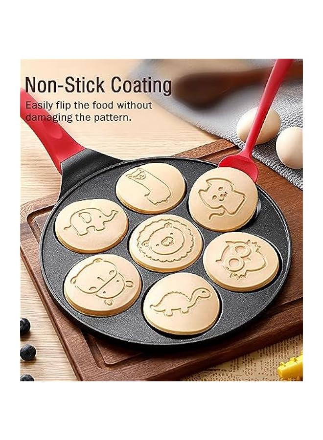 بيوينتي صانعة بان كيك صغيرة للاطفال، مقلاة وافل غير لاصقة للافطار، بيض صغيرة، فطائر 7 فتحات، نمط حيوانات كرتونية، خالية من حمض بيرفلورو الاوكتانويك متوافقة مع البيض المقلي 10.5 انش، لجميع، مي ون، الألومنيوم - Image 3