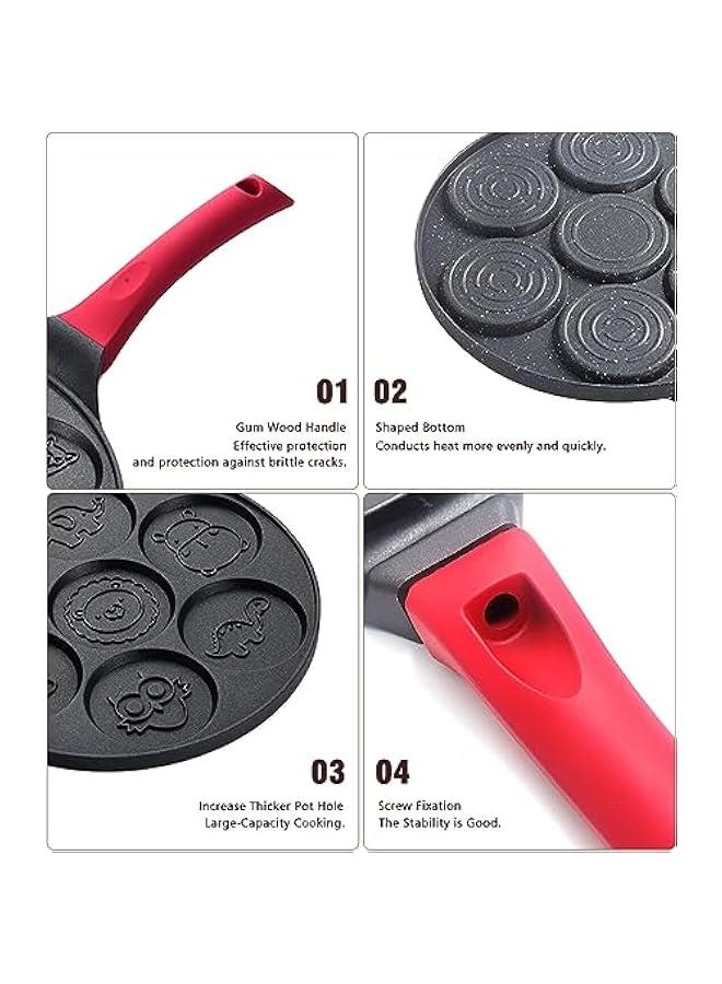 بيوينتي صانعة بان كيك صغيرة للاطفال، مقلاة وافل غير لاصقة للافطار، بيض صغيرة، فطائر 7 فتحات، نمط حيوانات كرتونية، خالية من حمض بيرفلورو الاوكتانويك متوافقة مع البيض المقلي 10.5 انش، لجميع، مي ون، الألومنيوم - Image 5