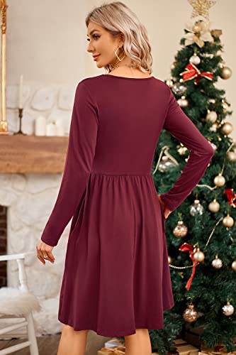 ULTRANICE Red Long Sleeve Womens Dresses 2025 Fashion Clothes Trendy Spring V Neck Casual Wedding Guest Dresses Semi Formal Party Vavation Outfits Plus Size Dress with Pockets(Dark Red C,S) - Image 5