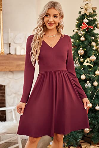 ULTRANICE Red Long Sleeve Womens Dresses 2025 Fashion Clothes Trendy Spring V Neck Casual Wedding Guest Dresses Semi Formal Party Vavation Outfits Plus Size Dress with Pockets(Dark Red C,S) - Image 4