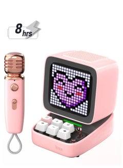 Ditoo-Mic Retro Pixel Art مكبر صوت بلوتوث محمول مع وظيفة ميكروفون كاريوكي - وردي