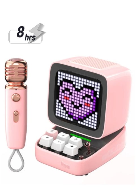 Ditoo-Mic Retro Pixel Art Portable Bluetooth Speaker With Microphone Karaoke Function - Pink