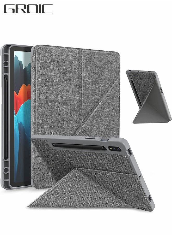 GROIC - Case for Samsung Galaxy Tab S8 Plus 2022 / S7 FE 2021 / S7 Plus 2020 12.4'', High Quality PU Leather and TPU Back Cover, Multi Viewing Angle, Slim Folding Stand Cover, Auto Wake/Sleep with S Pen Stand - Image 1