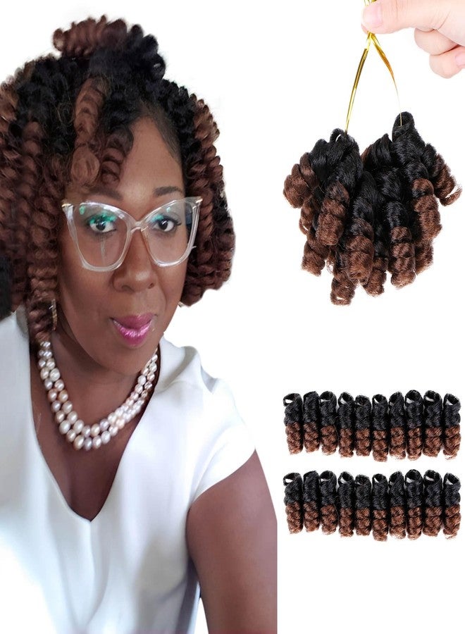 QUEENTAS Short Crochet Hair for Black Women 3 Packs 10inch Brown Jamaican Bounce Crochet Synthetic Hair Extensions Braids Prelooped Curly Afro Twist Kinky Wand Jerry Curl 6MM(Natural Black/Brown) - Image 1