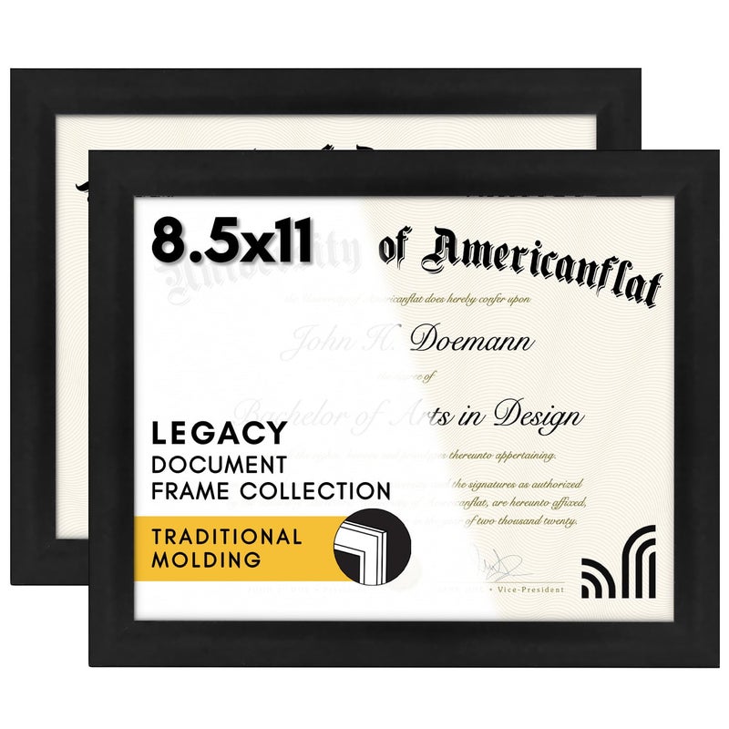 Americanflat 8.5x11 Diploma Frame with Shatter-Resistant Glass - Set of 2 - Document Frames with Engineered Wood - Legacy Collection - Certificate Frame for Tabletop and Wall Display - Black - Image 1