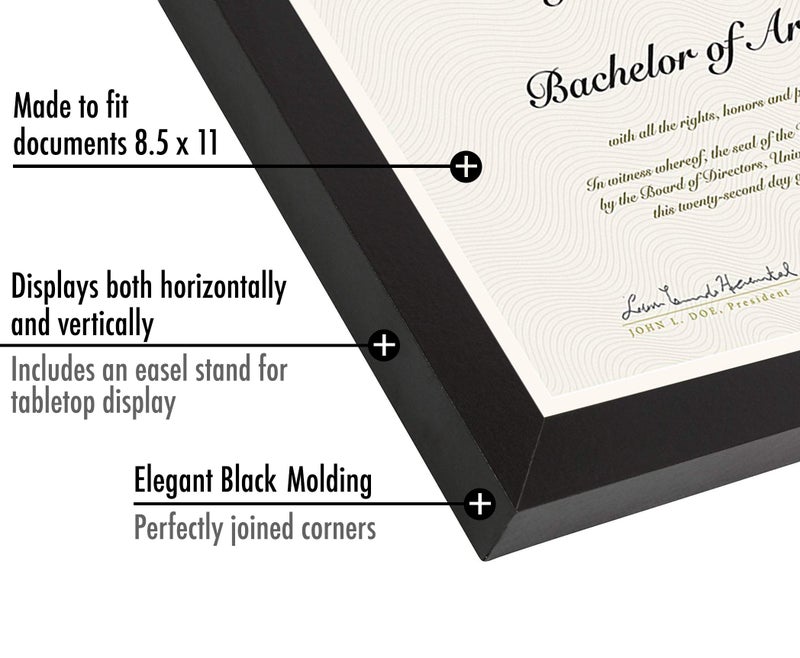 Americanflat 8.5x11 Diploma Frame with Shatter-Resistant Glass - Set of 2 - Document Frames with Engineered Wood - Legacy Collection - Certificate Frame for Tabletop and Wall Display - Black - Image 3