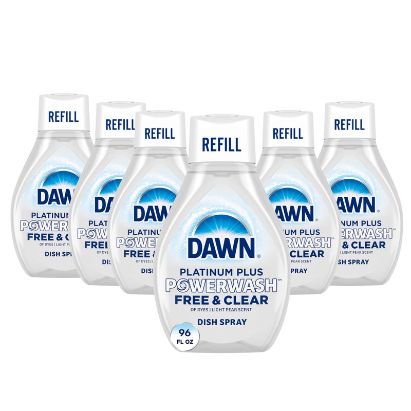 Dawn Free & Clear Powerwash Dish Spray, Dish Soap, Pear Scent Refill, 16 Fl oz (6 Pack) - Image 1